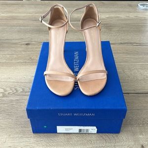 Stuart Weitzman Sandal Heels NudistSong 7.5 Narrow Bambina Napa Beige Leather